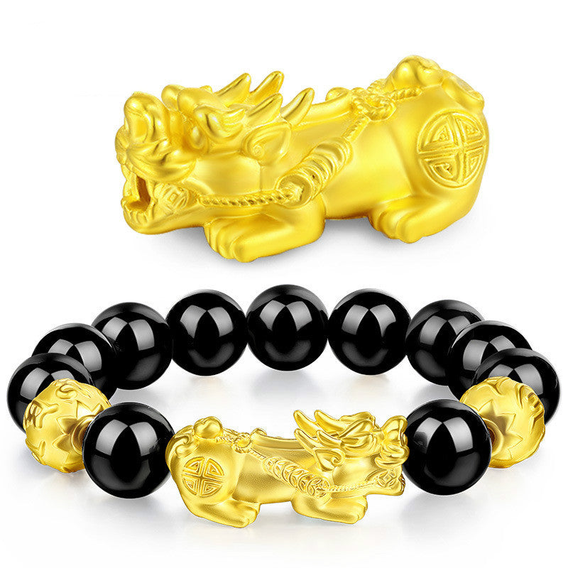 Letitdao Black Agate Pixiu Six-Character Mantra Fortune Bracelet