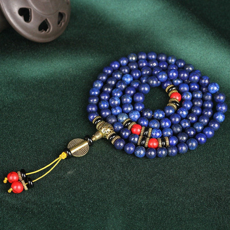 Letitdao Lapis Lazuli & Turquoise 108-Bead Bracelet
