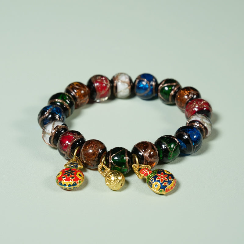 Letlt Dao Colorful Gold Swallowing Beast Liuli Glass Bead Luck Bracelet