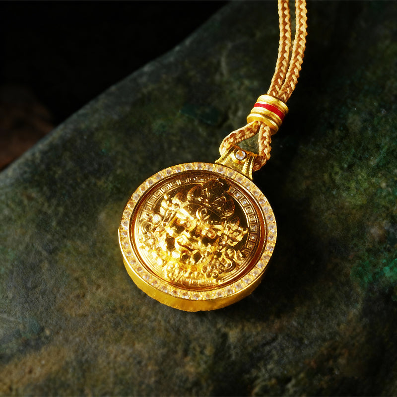 Ancient Gold Sand Diamond Compass Pendant Simple Unicorn Pixiu Necklace