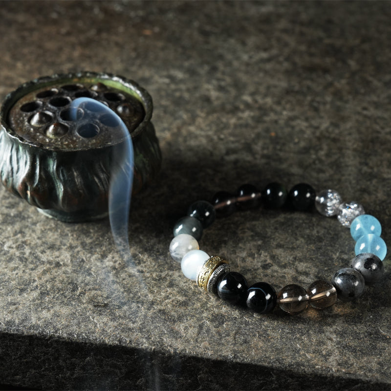 Buddha Stone Five Elements Gold & Wood & Water & Fire & Earth Crystal Lucky Bracelet
