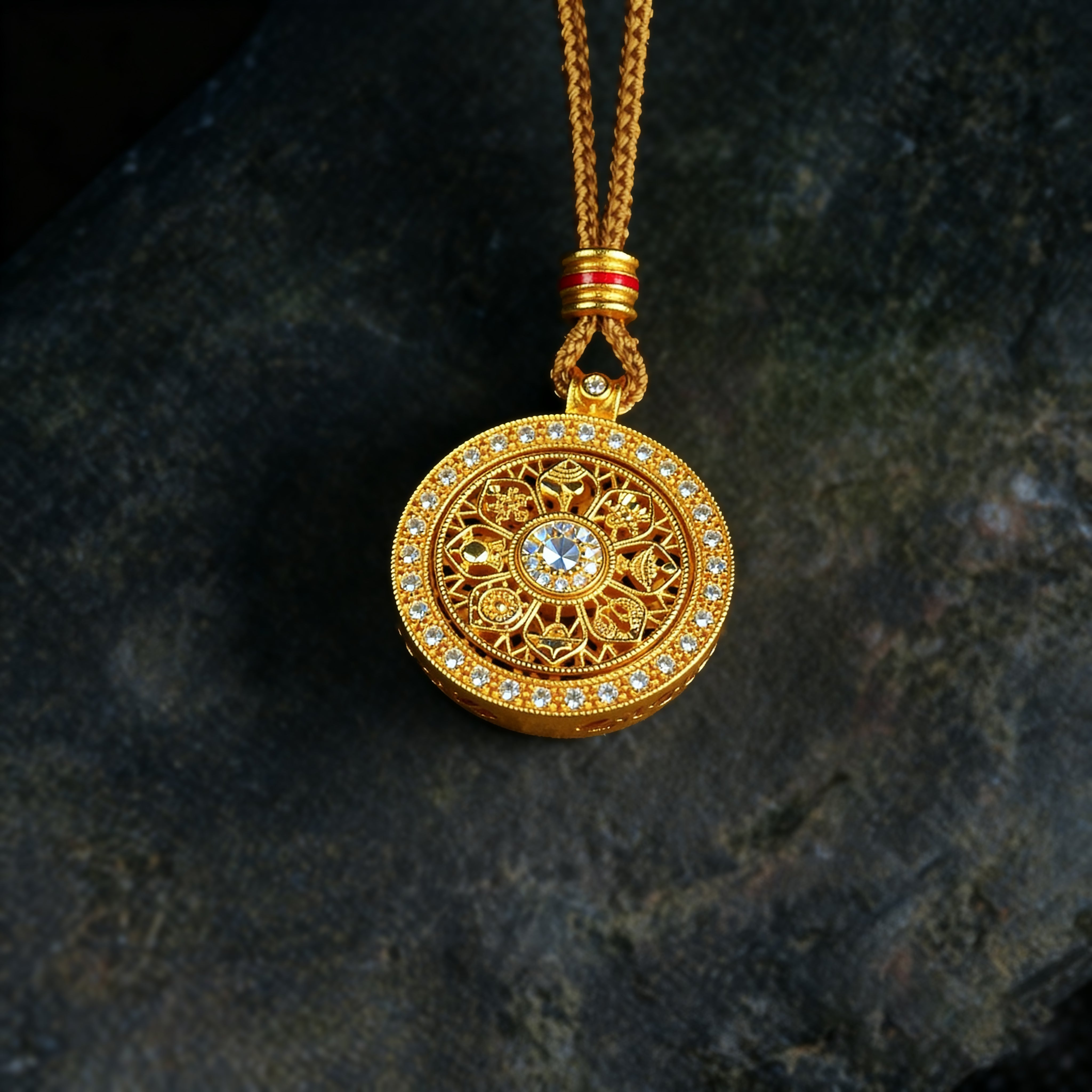 Rotating Eight Treasures Compass Necklace Fashionable And Simple Diamond Compass Pendant