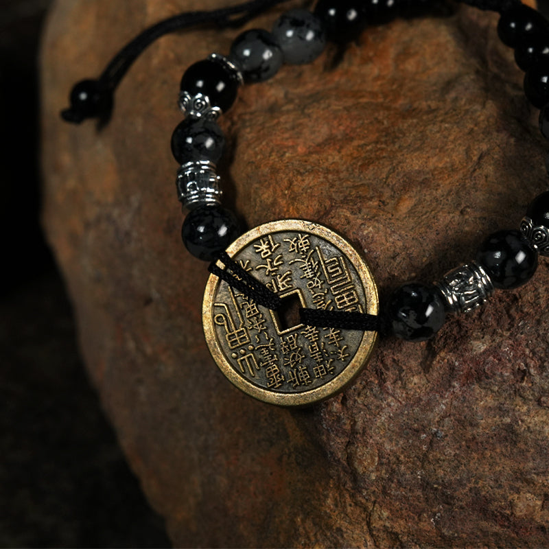 Zen Style Feng Shui Coin Bracelet Tai Chi Bagua Ancient Coin String Gift for Loved Ones