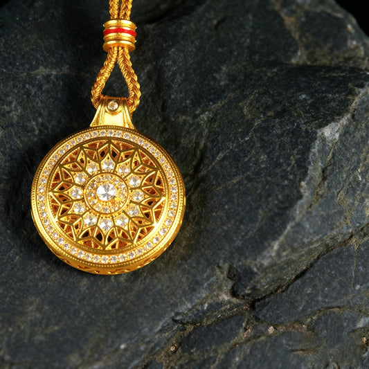 Letlt Dao Rose Gold Compass Pendant Necklace Hollow Design with Diamonds Versatile Ancient Style Jewelry
