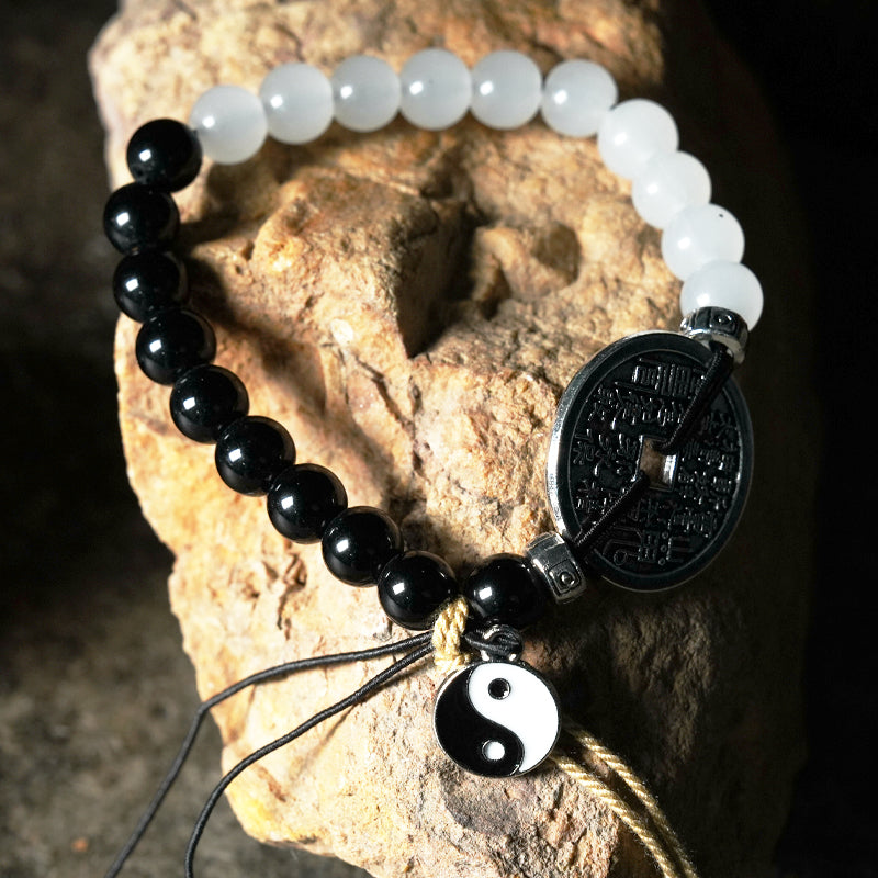 Zen Style Feng Shui Coin Bracelet Tai Chi Bagua Ancient Coin String Gift for Loved Ones