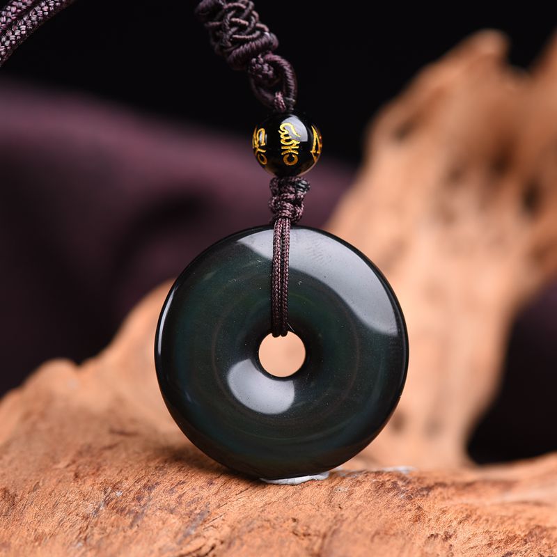 Letitdao Black Gold & Ice & Colorful & Gold Obsidian Peace Buckle Protective Necklace