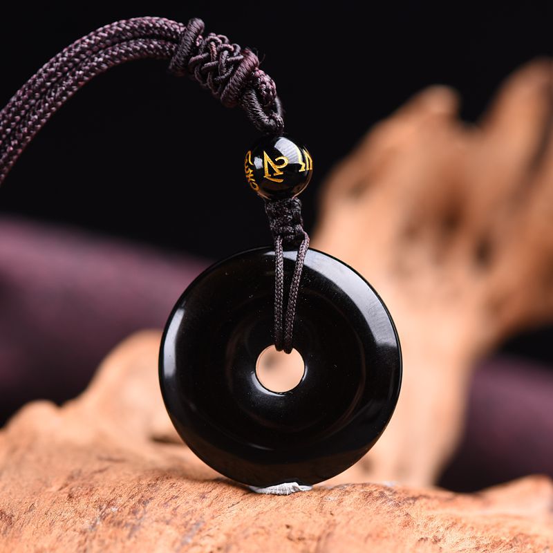 Letitdao Black Gold & Ice & Colorful & Gold Obsidian Peace Buckle Protective Necklace