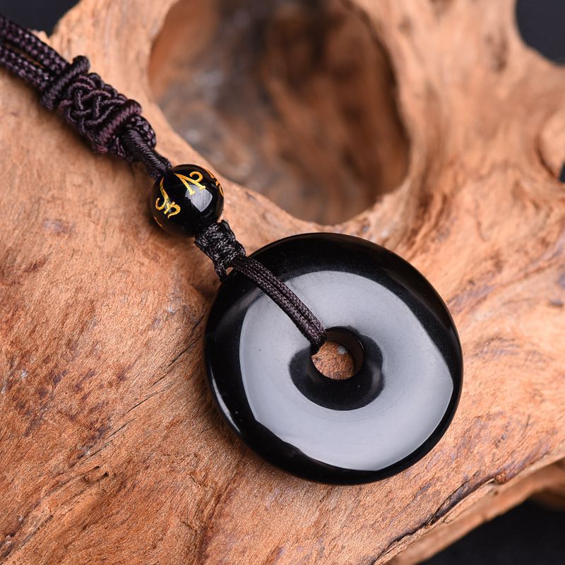Letitdao Black Gold & Ice & Colorful & Gold Obsidian Peace Buckle Protective Necklace