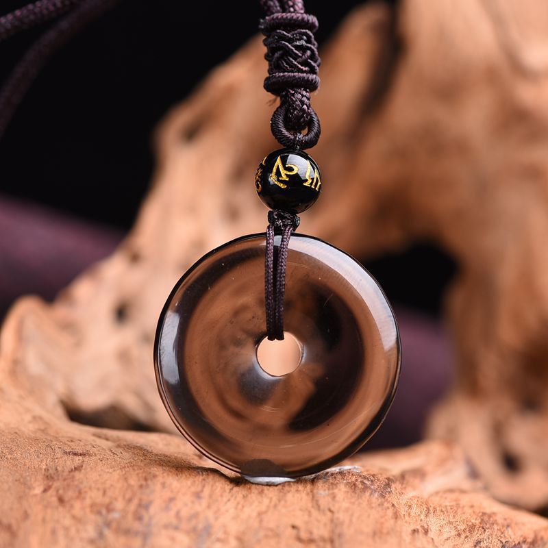 Letitdao Black Gold & Ice & Colorful & Gold Obsidian Peace Buckle Protective Necklace