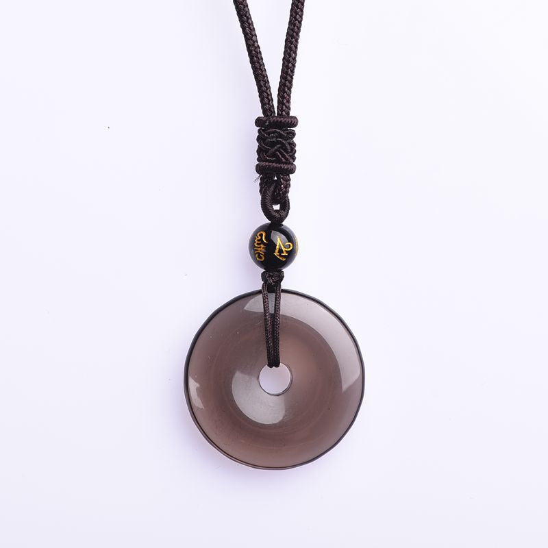 Letitdao Black Gold & Ice & Colorful & Gold Obsidian Peace Buckle Protective Necklace
