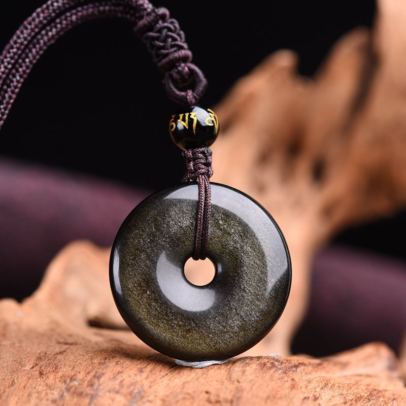 Letitdao Black Gold & Ice & Colorful & Gold Obsidian Peace Buckle Protective Necklace