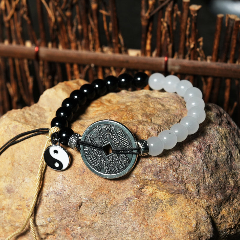 Zen Style Feng Shui Coin Bracelet Tai Chi Bagua Ancient Coin String Gift for Loved Ones