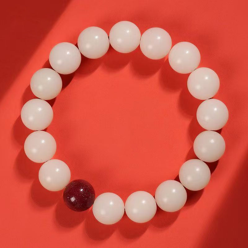 Letitdao Natural White Bodhi & Cinnabar Bracelet Organic Polished Seed Beads Boho Chic Adjustable Jewelry