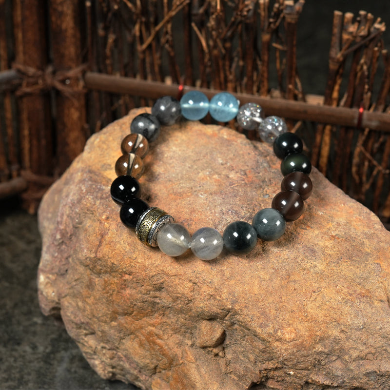 Buddha Stone Five Elements Gold & Wood & Water & Fire & Earth Crystal Lucky Bracelet