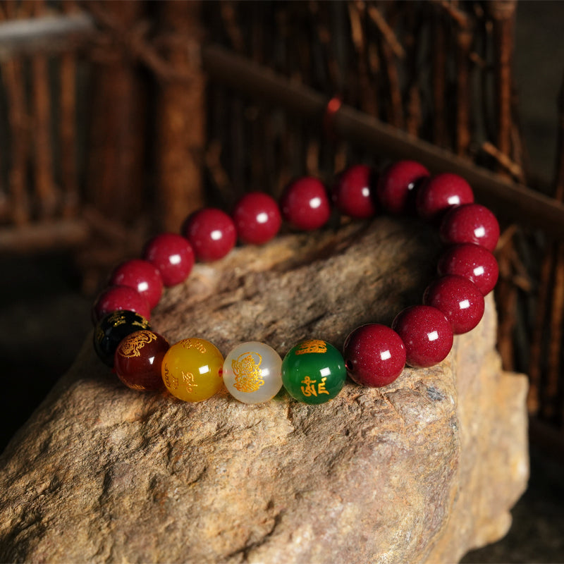 Letlt Dao Natural Five-Way Fortune God Good Luck Pendant Cinnabar Blessing Bracelet