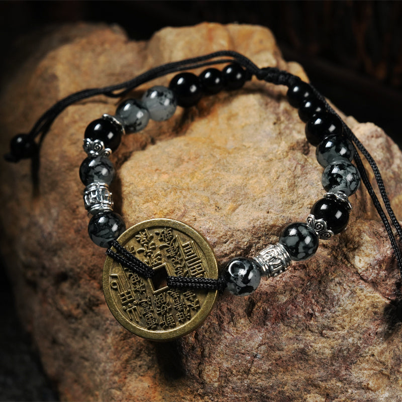 Zen Style Feng Shui Coin Bracelet Tai Chi Bagua Ancient Coin String Gift for Loved Ones