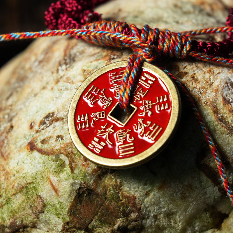 Zen Style Feng Shui Coin Bracelet Tai Chi Bagua Ancient Coin String Gift for Loved Ones