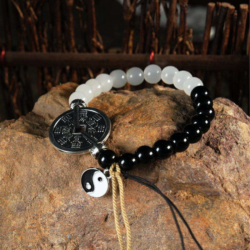 Zen Style Feng Shui Coin Bracelet Tai Chi Bagua Ancient Coin String Gift for Loved Ones