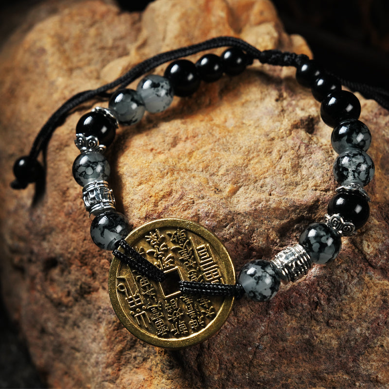 Zen Style Feng Shui Coin Bracelet Tai Chi Bagua Ancient Coin String Gift for Loved Ones