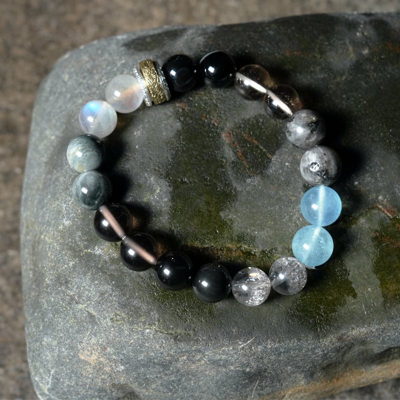 Buddha Stone Five Elements Gold & Wood & Water & Fire & Earth Crystal Lucky Bracelet