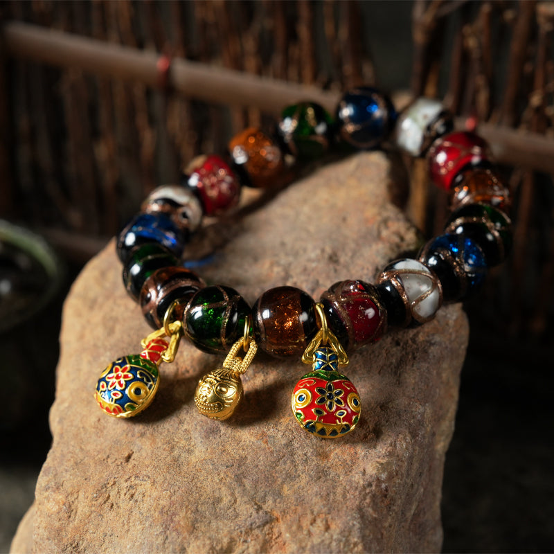Letlt Dao Colorful Gold Swallowing Beast Liuli Glass Bead Luck Bracelet