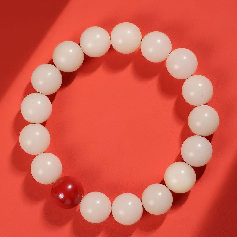 Letitdao Natural White Bodhi & Cinnabar Bracelet Organic Polished Seed Beads Boho Chic Adjustable Jewelry