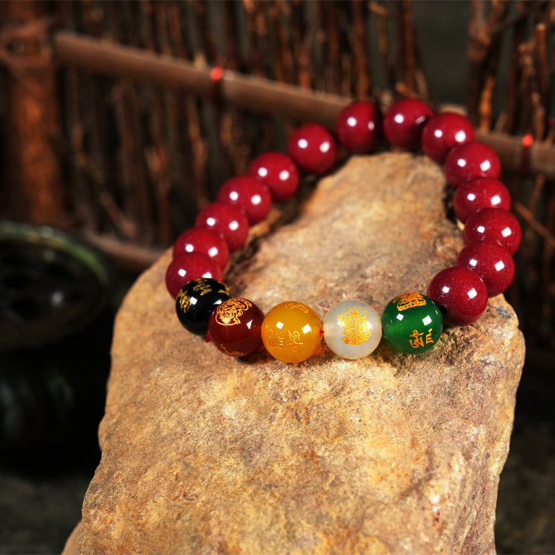 Letlt Dao Natural Five-Way Fortune God Good Luck Pendant Cinnabar Blessing Bracelet