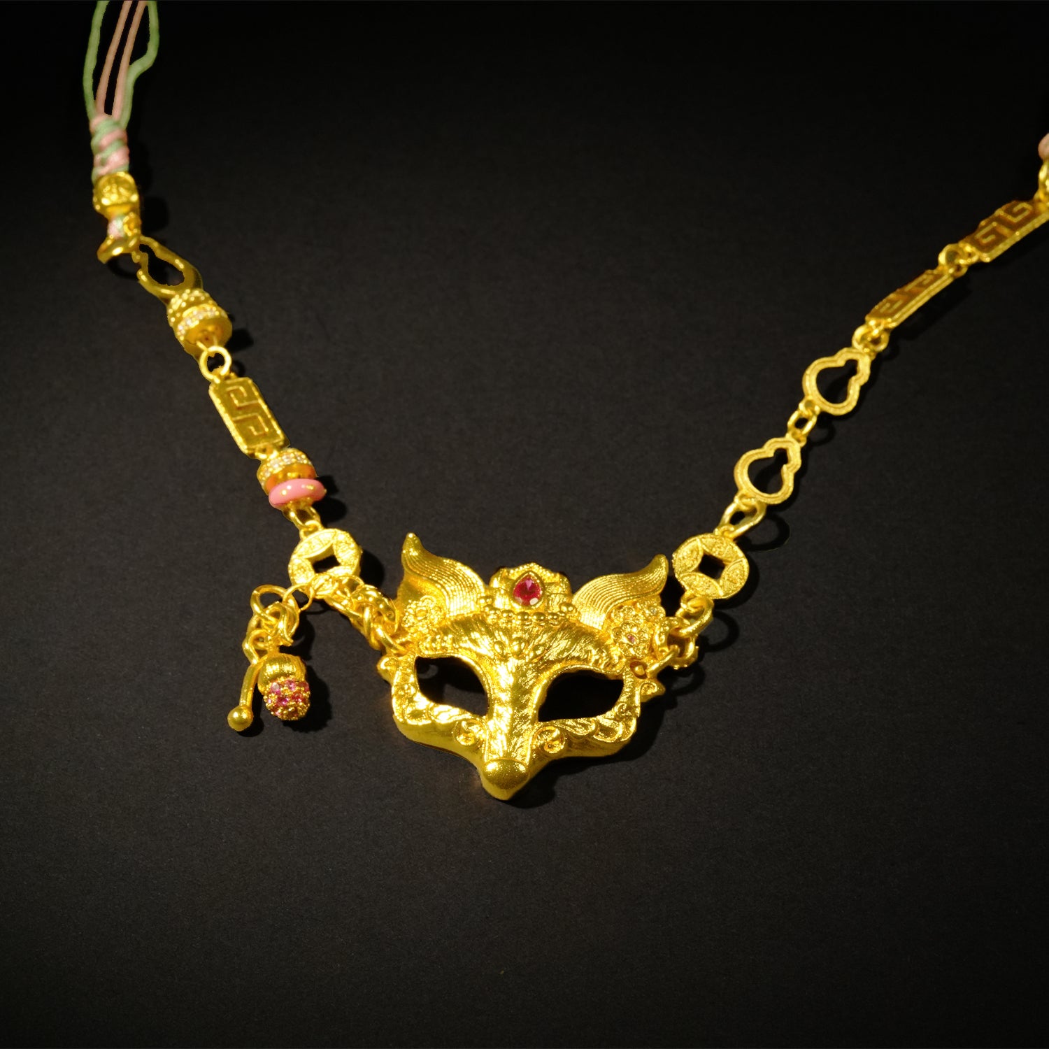 Y2K Gothic Fox Mask Choker Necklace Gold Plated Handmade Adjustable Lanyard Animal Spirit Pendant Jewelry Gift for Her