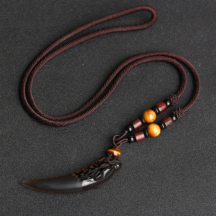 Letitdao Wolf Tooth Pattern Natural Ice Obsidian Courage Necklace Pendant