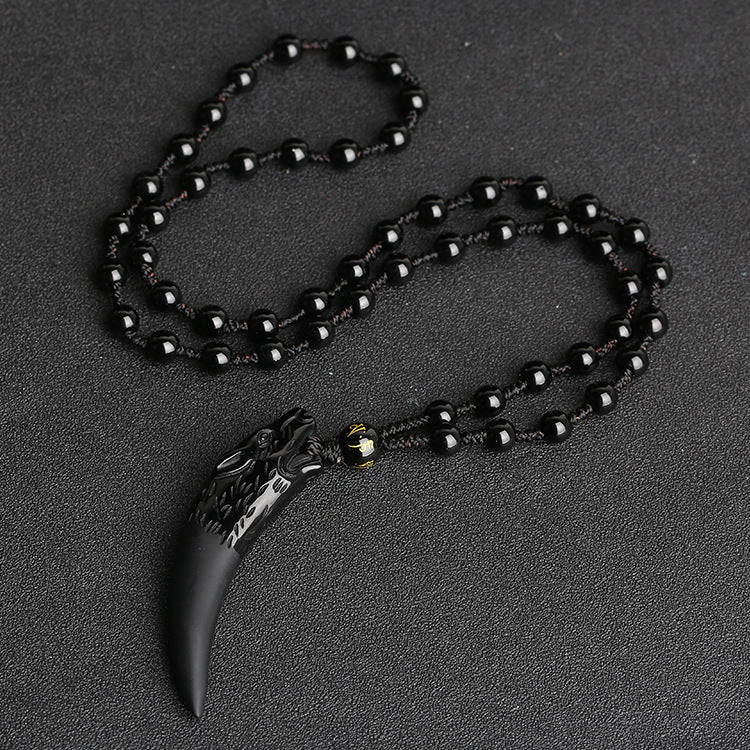 Letitdao Wolf Tooth Pattern Natural Ice Obsidian Courage Necklace Pendant
