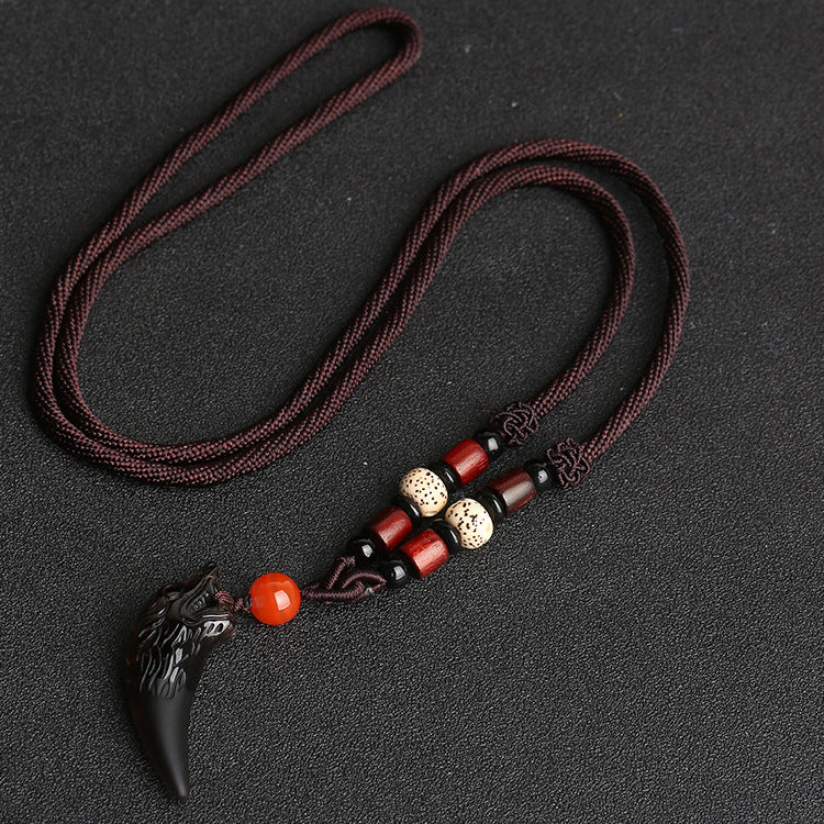 Letitdao Wolf Tooth Pattern Natural Ice Obsidian Courage Necklace Pendant
