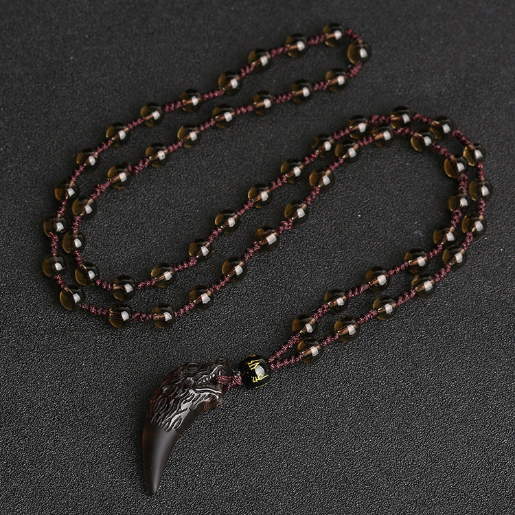 Letitdao Wolf Tooth Pattern Natural Ice Obsidian Courage Necklace Pendant