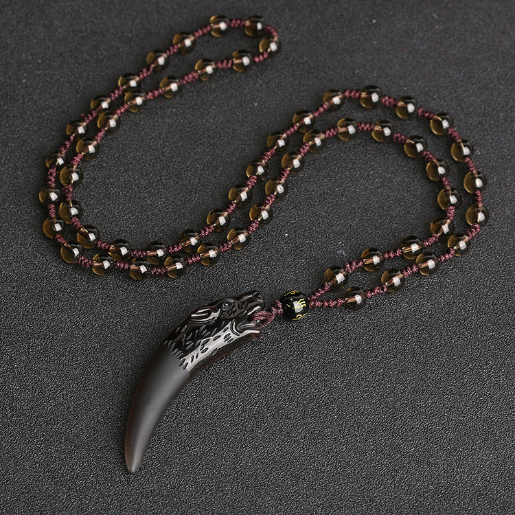 Letitdao Wolf Tooth Pattern Natural Ice Obsidian Courage Necklace Pendant
