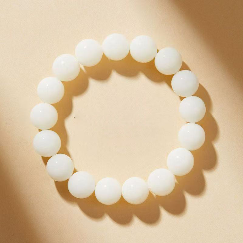 Letitdao Natural White Bodhi & Cinnabar Bracelet Organic Polished Seed Beads Boho Chic Adjustable Jewelry