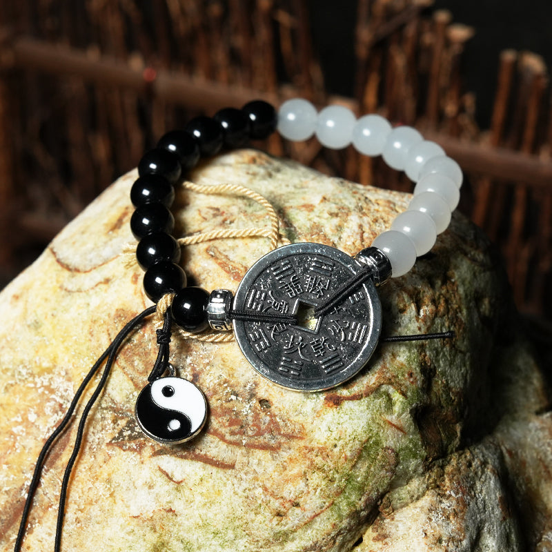 Zen Style Feng Shui Coin Bracelet Tai Chi Bagua Ancient Coin String Gift for Loved Ones