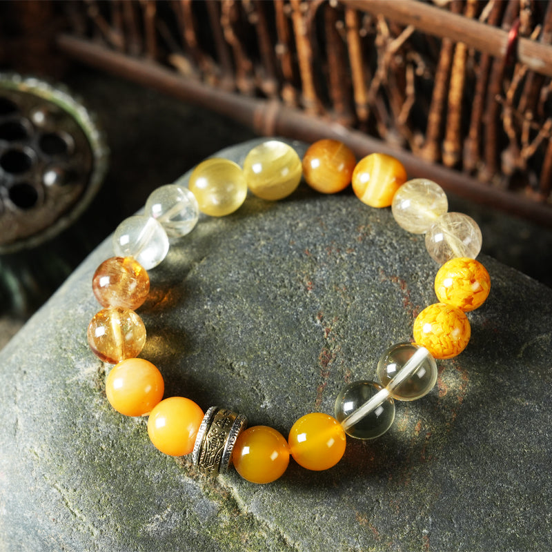 Buddha Stone Five Elements Gold & Wood & Water & Fire & Earth Crystal Lucky Bracelet