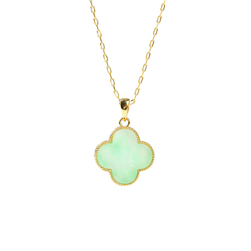 Letitdao Ancient Gold-Plated Hetian Jade Lucky Four-Leaf Clover Necklace