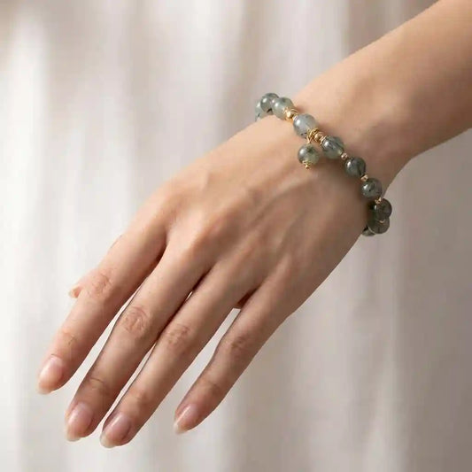 Letitdao The Ultimate Gift for Her Green Rutilated Quartz Bracelet to Manifest Luck & Wealth