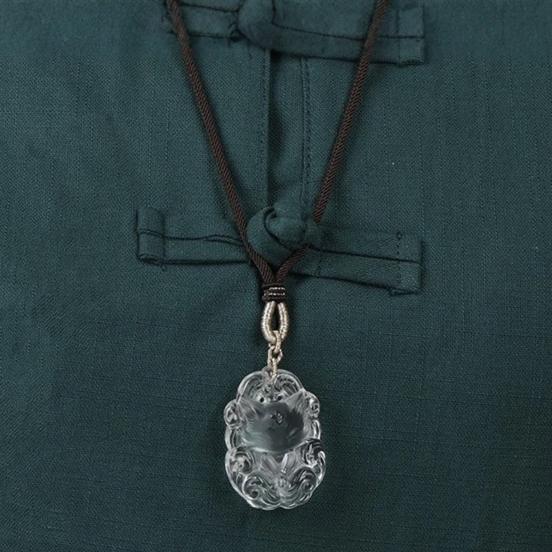 Natural Crystal Nine-Tailed Fox Pendant