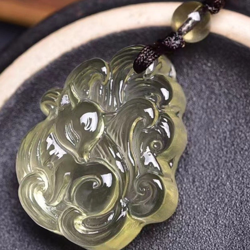 Natural Crystal Nine-Tailed Fox Pendant