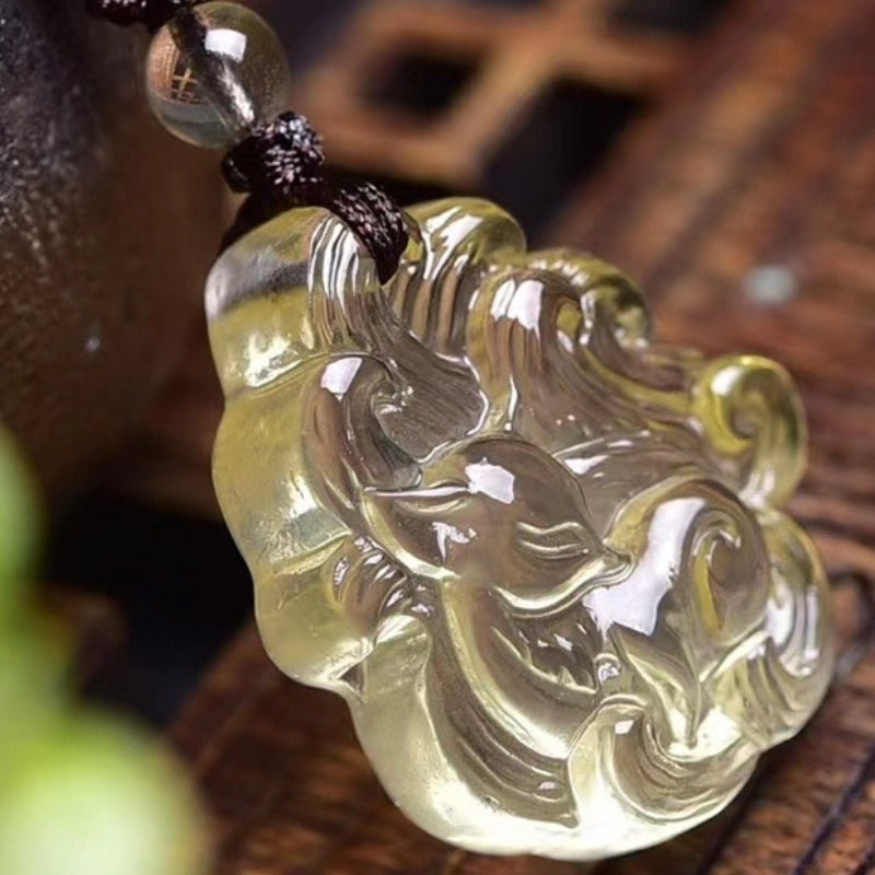 Natural Crystal Nine-Tailed Fox Pendant