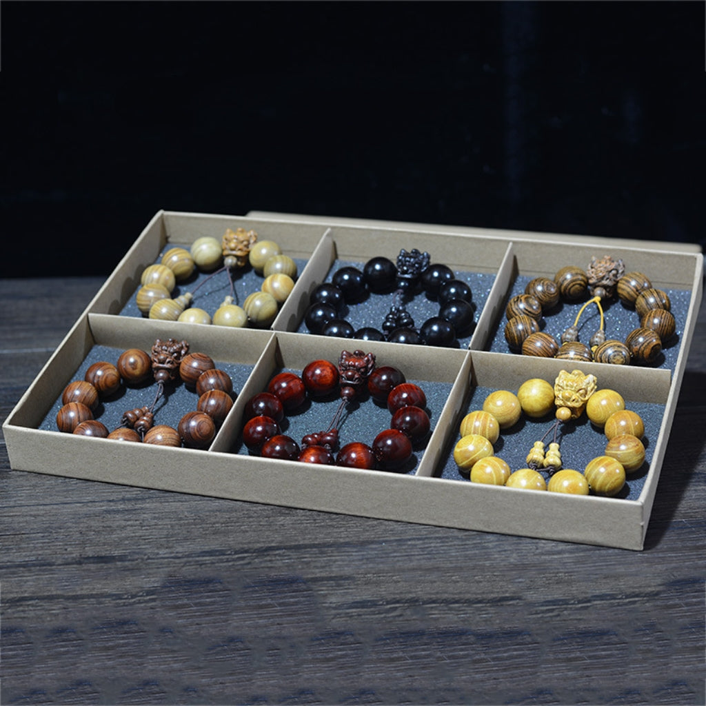 Letitdao Sandalwood & Red Sandalwood & Green Sandalwood & Huanghuali Buddhist Bead Bracelet