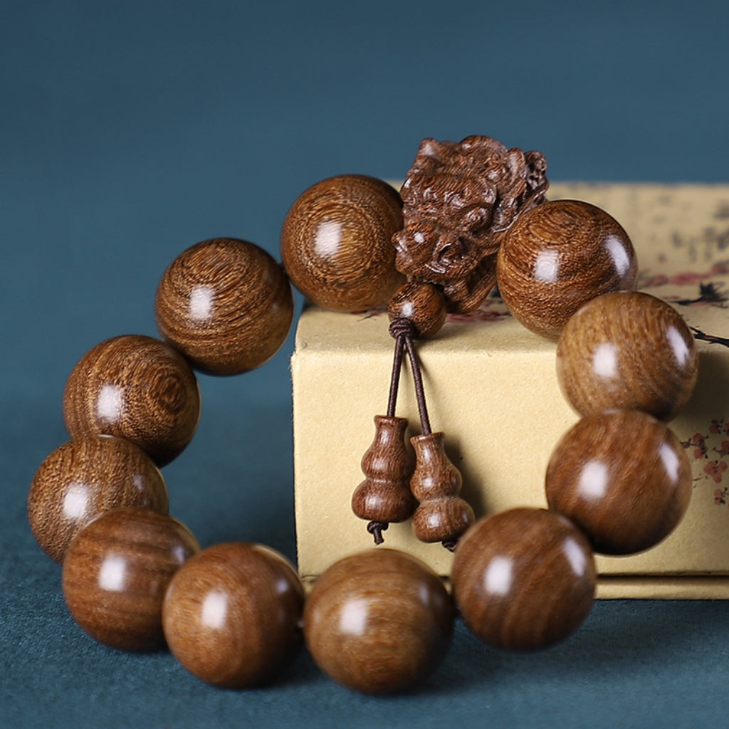Letitdao Sandalwood & Red Sandalwood & Green Sandalwood & Huanghuali Buddhist Bead Bracelet