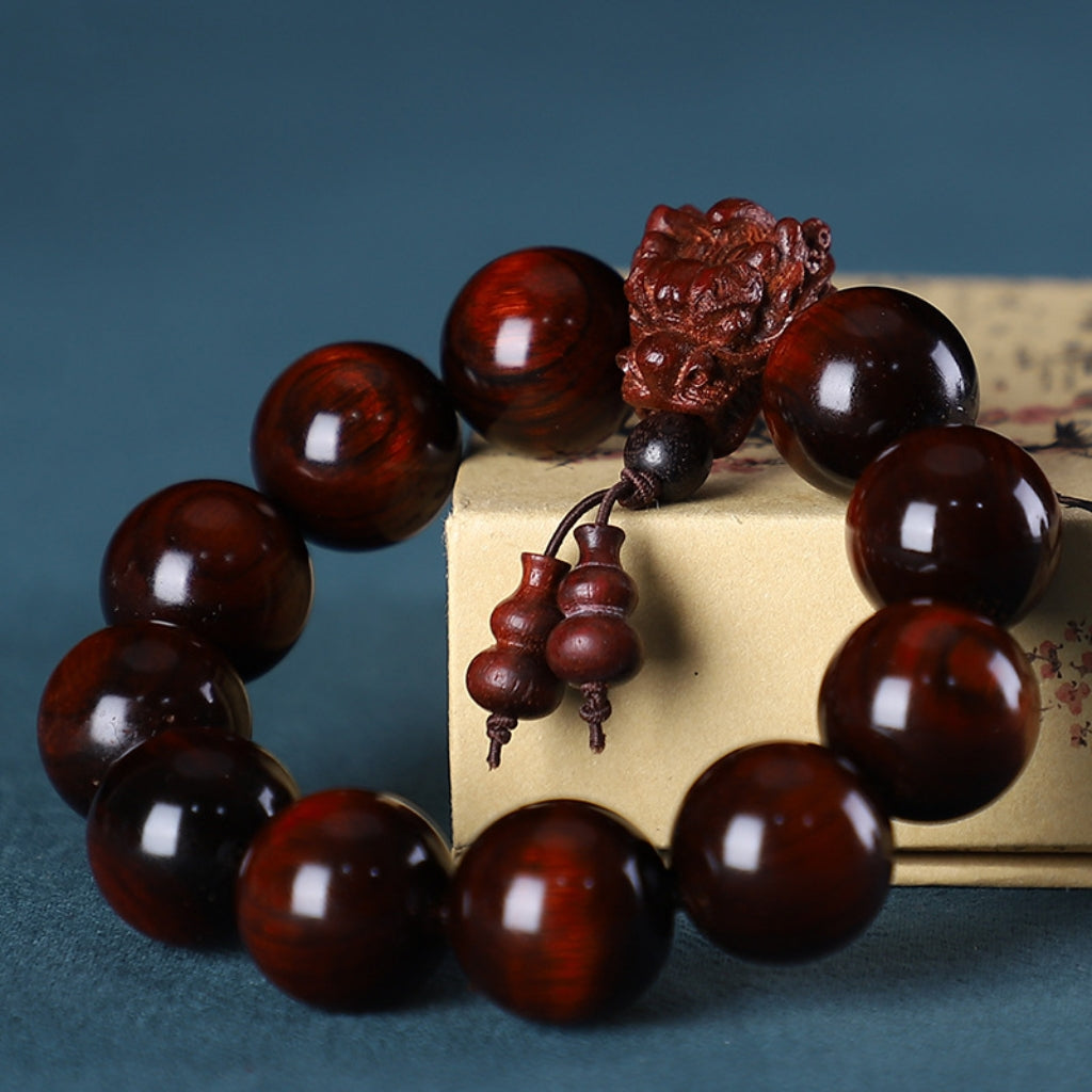 Letitdao Sandalwood & Red Sandalwood & Green Sandalwood & Huanghuali Buddhist Bead Bracelet