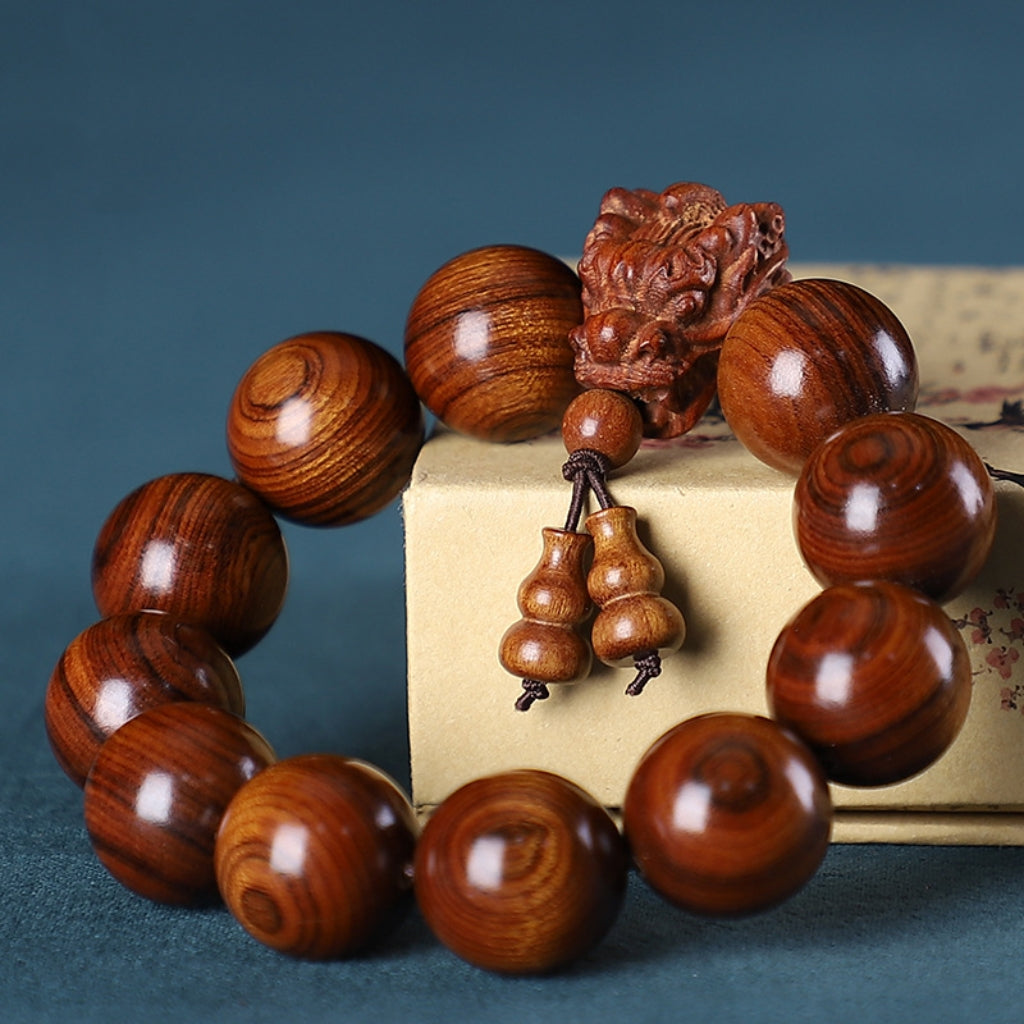 Letitdao Sandalwood & Red Sandalwood & Green Sandalwood & Huanghuali Buddhist Bead Bracelet