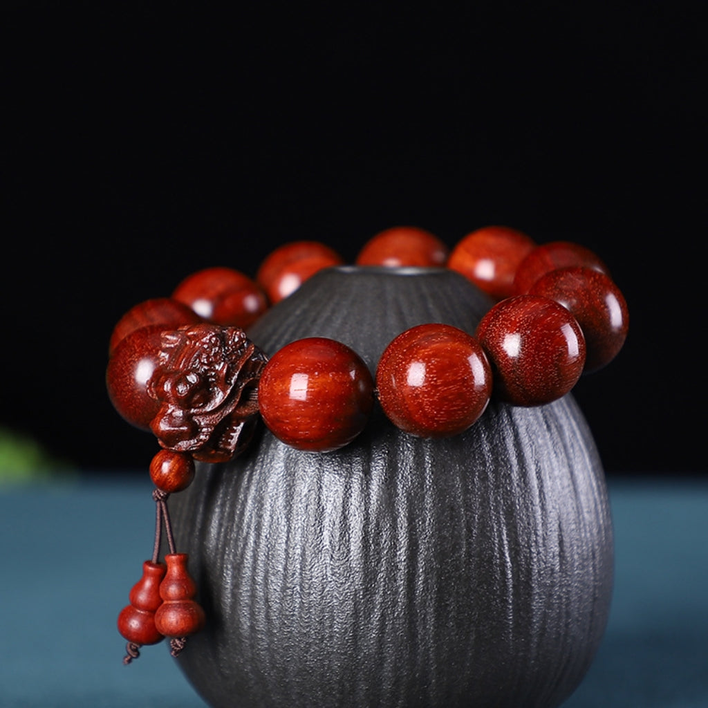 Letitdao Sandalwood & Red Sandalwood & Green Sandalwood & Huanghuali Buddhist Bead Bracelet