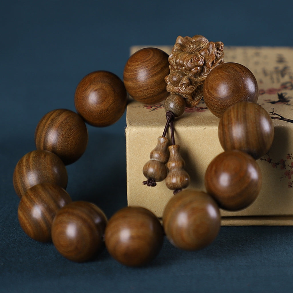 Letitdao Sandalwood & Red Sandalwood & Green Sandalwood & Huanghuali Buddhist Bead Bracelet