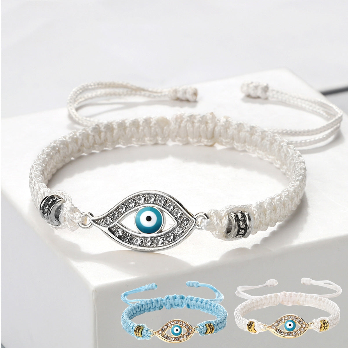 Letitdao Blue Diamond Devil Eye Red Rope Hand-Woven Bracelet