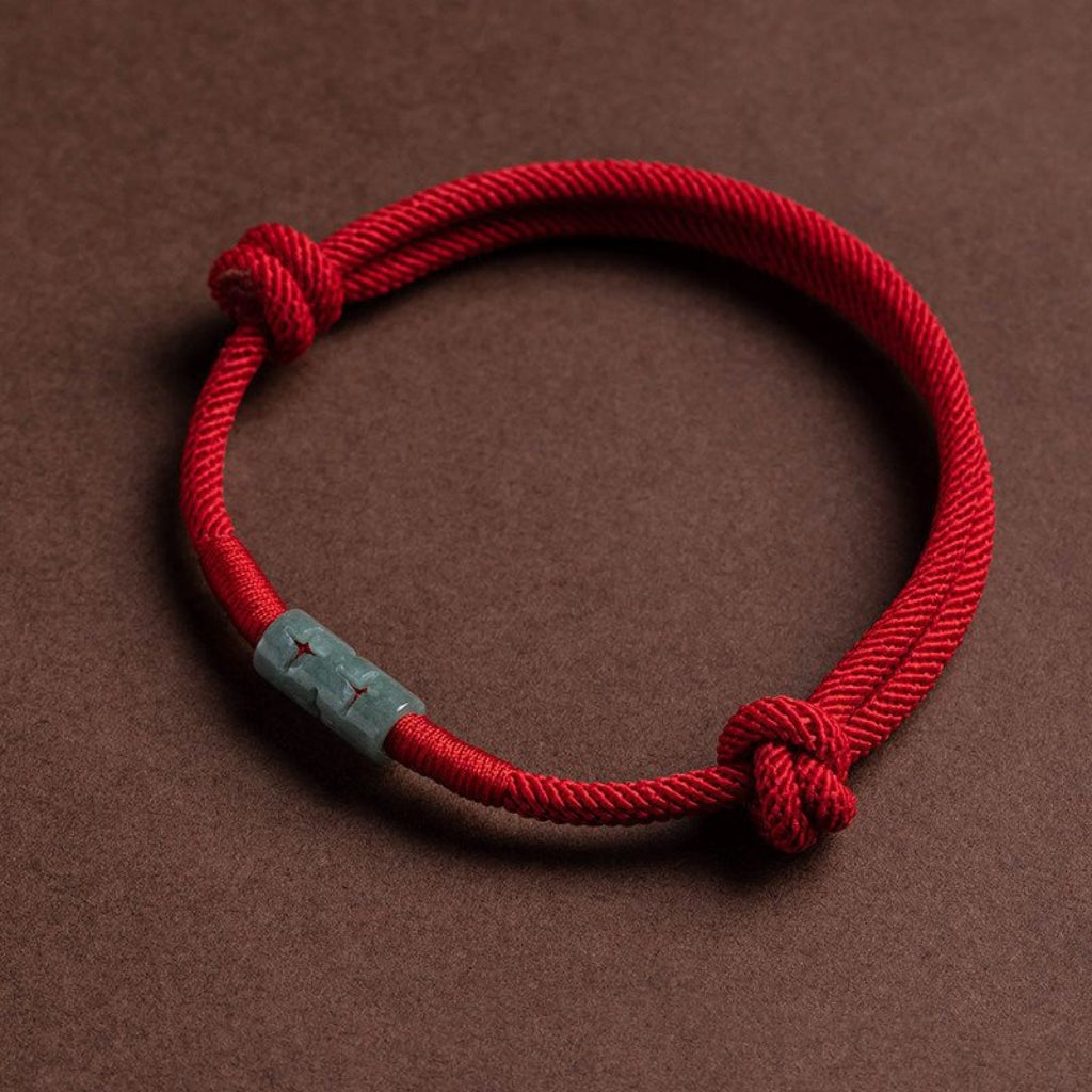 Letitdao Hand-Woven Love Knot & Jade Red Rope Bracelet