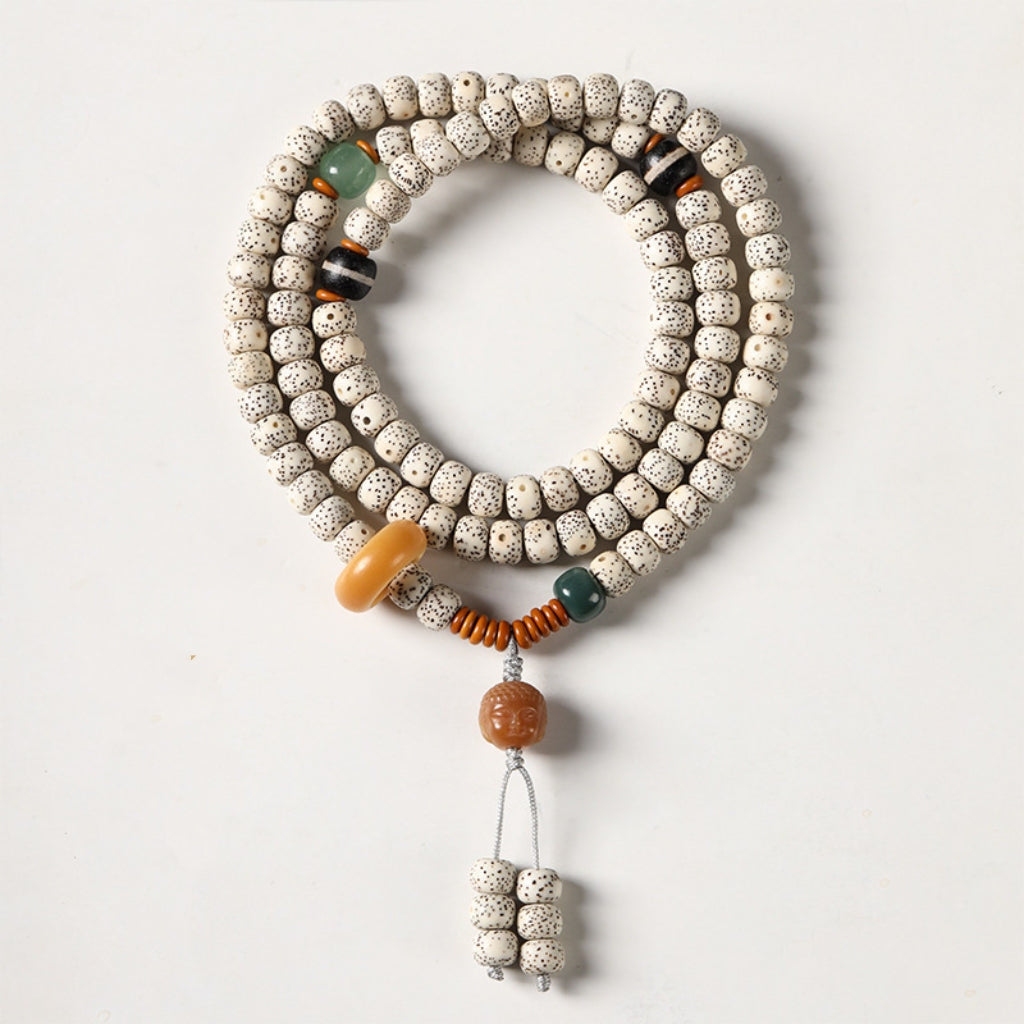 Letitdao 108-Piece Hainan Star & Moon Bodhi Seeds Mala - Natural Finish Healing Bracelet